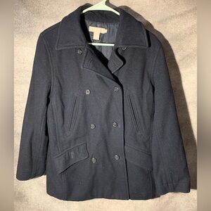 J. Crew Peacoat Insulated Navy Blue Dbl Breasted Wool & Rayon Size Petite Small
